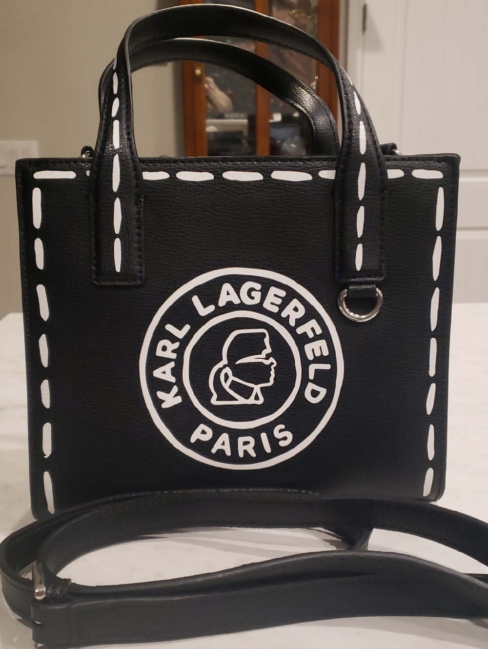 Karl Lagerfeld Black and White Small Tote with Logo Patch NWOT
